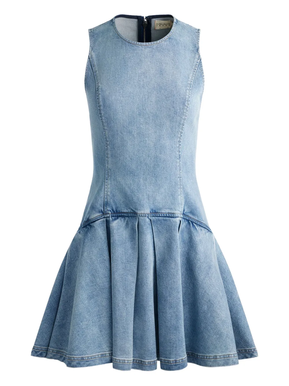 Alice + olivia Adley sleeveless pleated denim mini dress Blauw