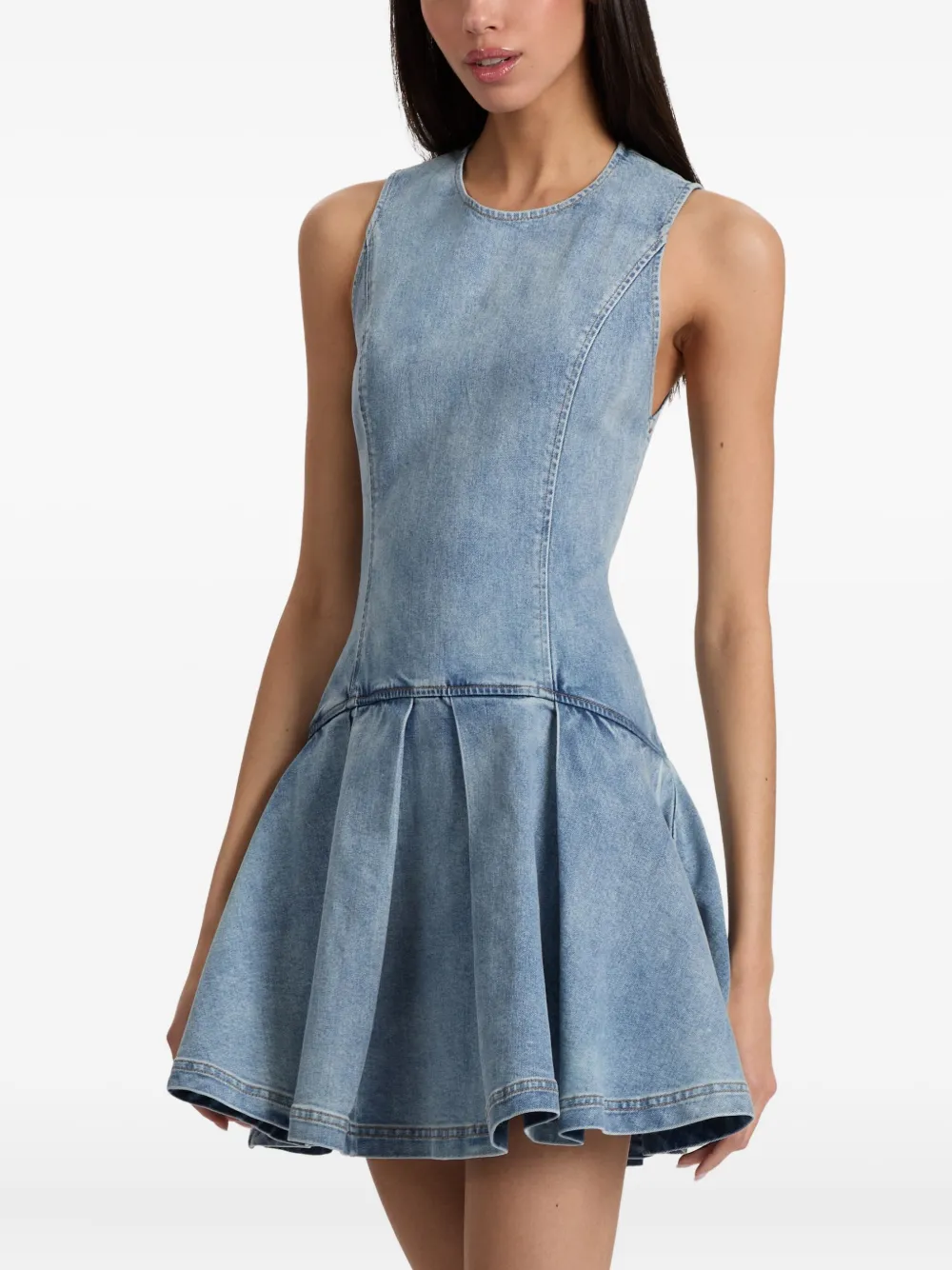 alice + olivia Adley sleeveless pleated denim mini dress Blauw