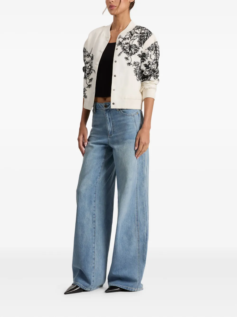 alice + olivia Keri bomberjack met geborduurde bloemen Wit