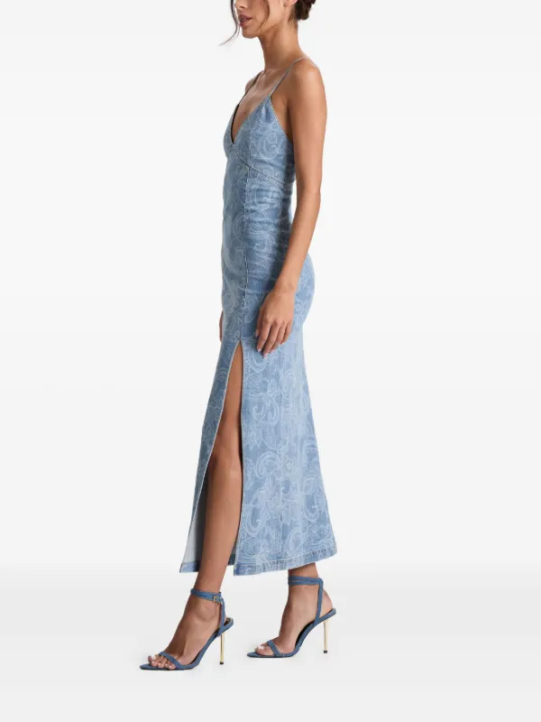 【Alice+Olivia】JULIETTA ペイズリー柄 デニム スリップドレス Alice + Olivia Julietta ペイズリースリップドレス | ブルー