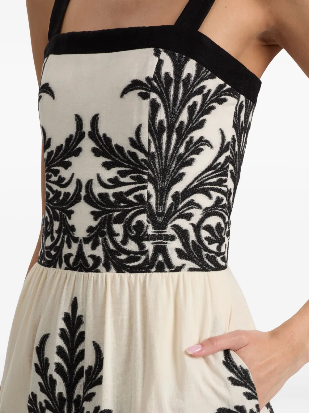Alice And Olivia Saige Tiered Damask-print Maxi Dress In White