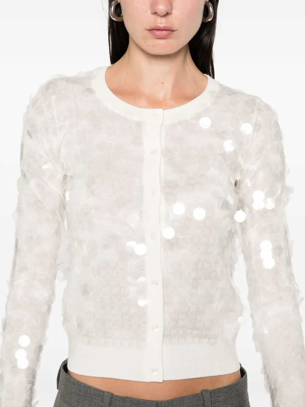 Max Mara Sequin-embellished Cardigan In White
