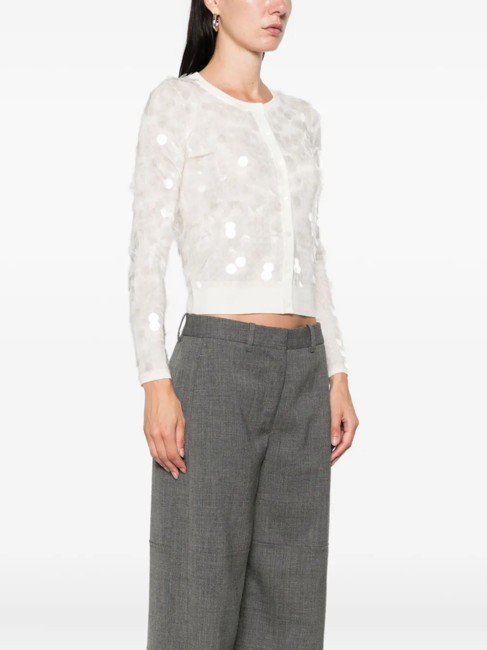 Max Mara Sequin-embellished Cardigan In White