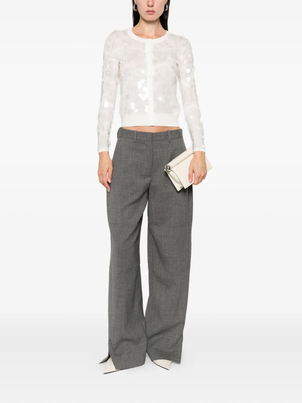 Max Mara Sequin-embellished Cardigan In White