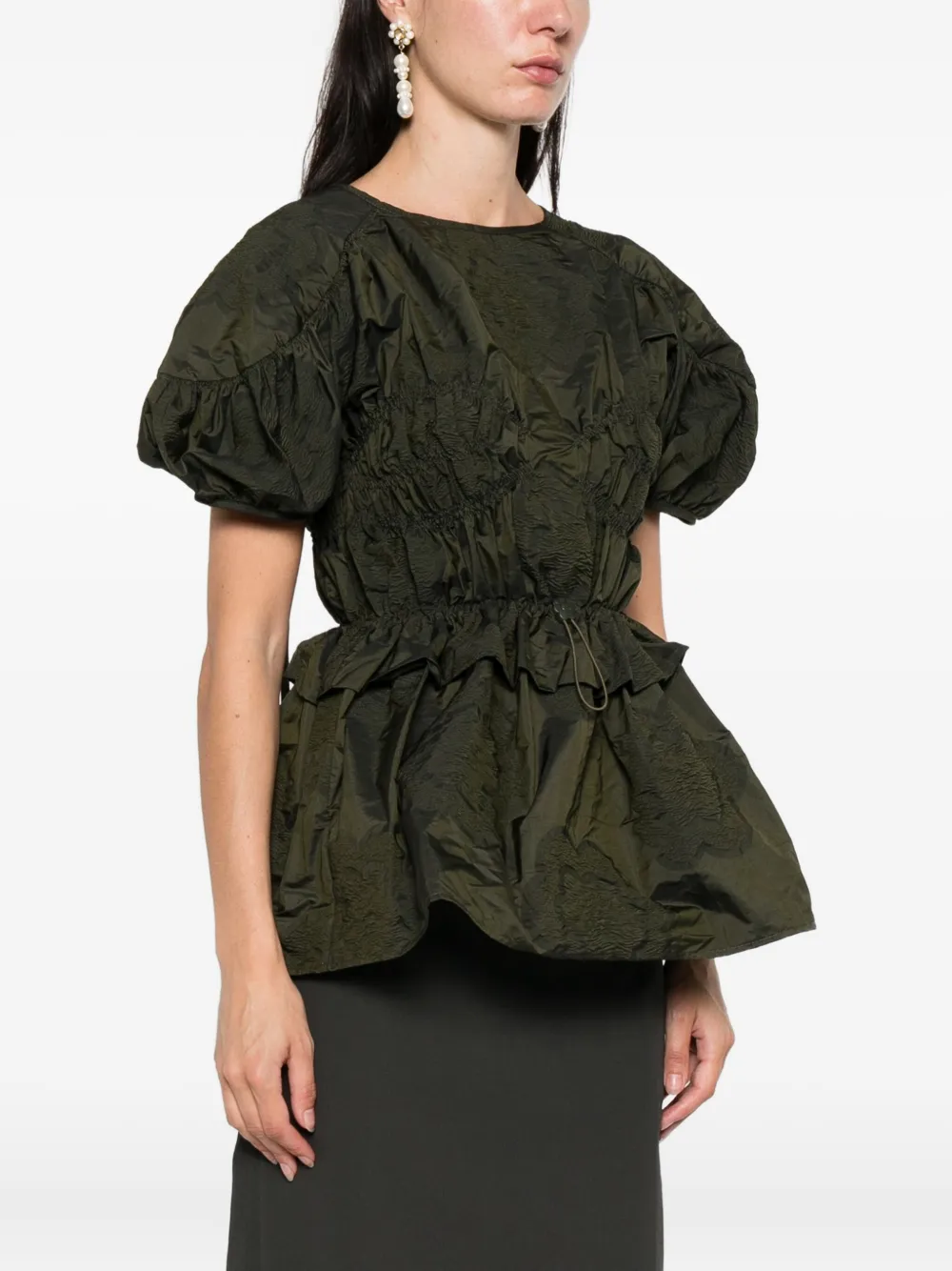 Cecilie Bahnsen puff-sleeve textured top Groen