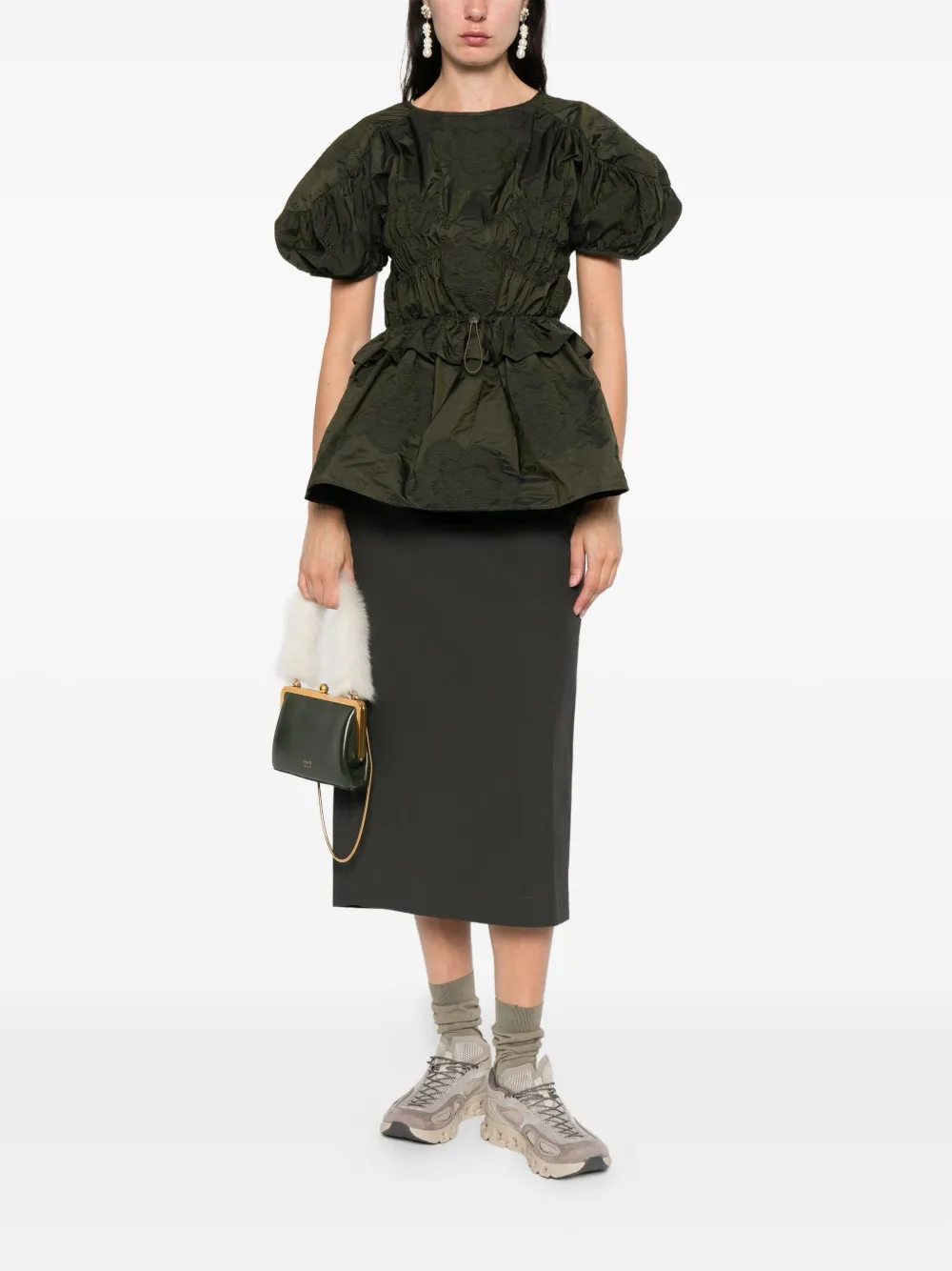 Cecilie Bahnsen puff-sleeve textured top Groen