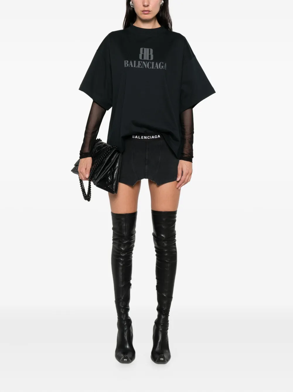 Balenciaga Mini-rok met logoband Zwart