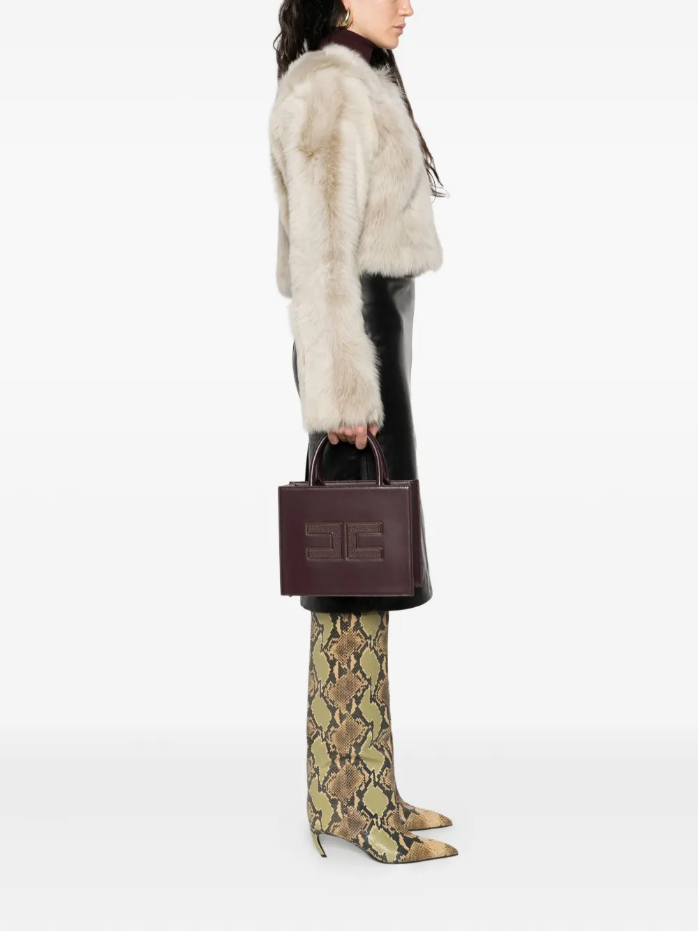 Elisabetta Franchi small logo-embossed tote bag Rood