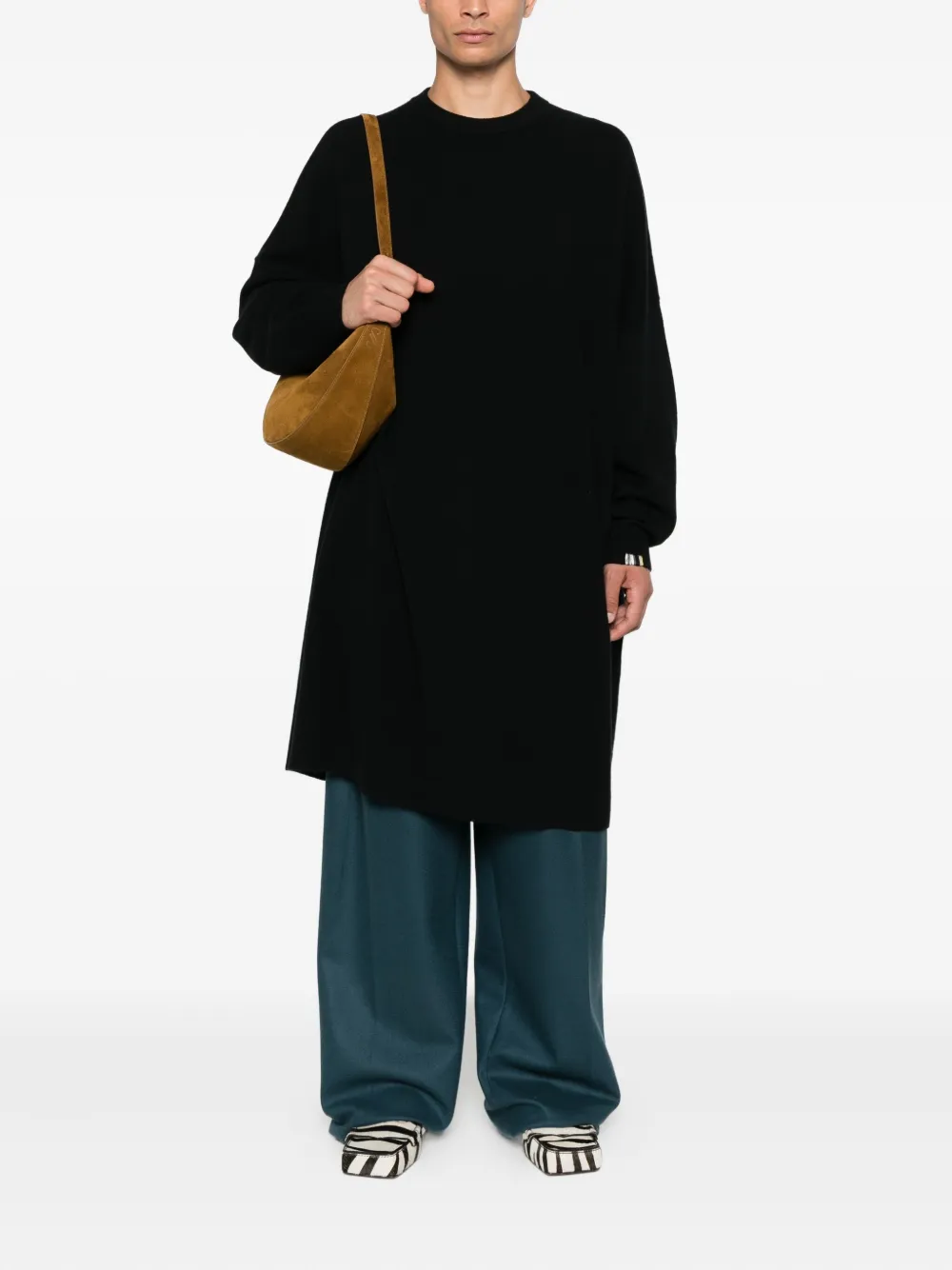 Extreme Cashmere Round-neck Ribbed Sweater Dress In Black
