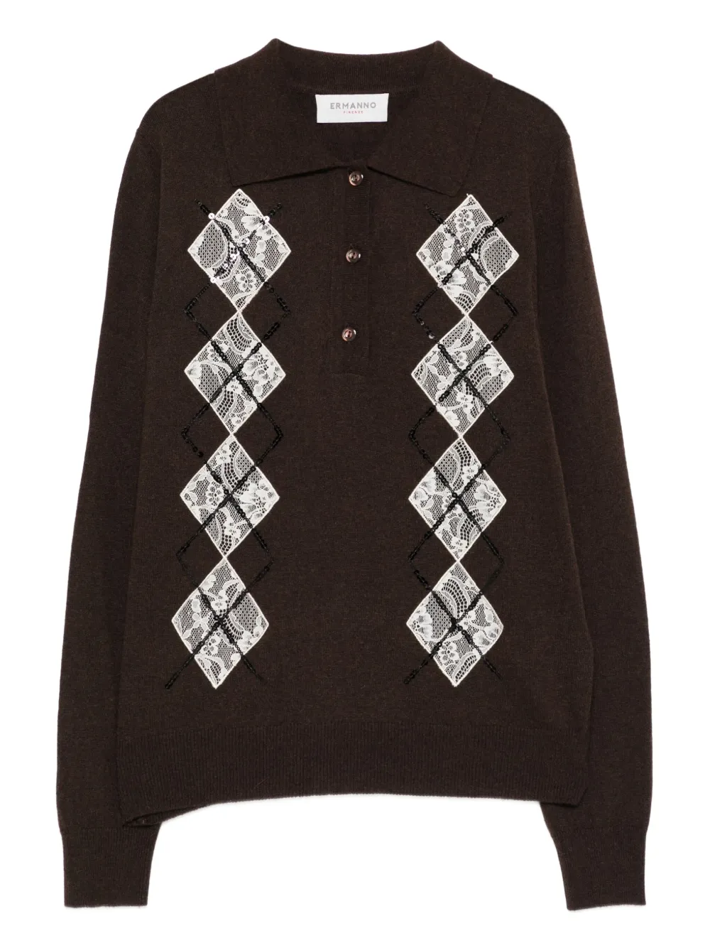ERMANNO FIRENZE Top met verfraaid kant Bruin