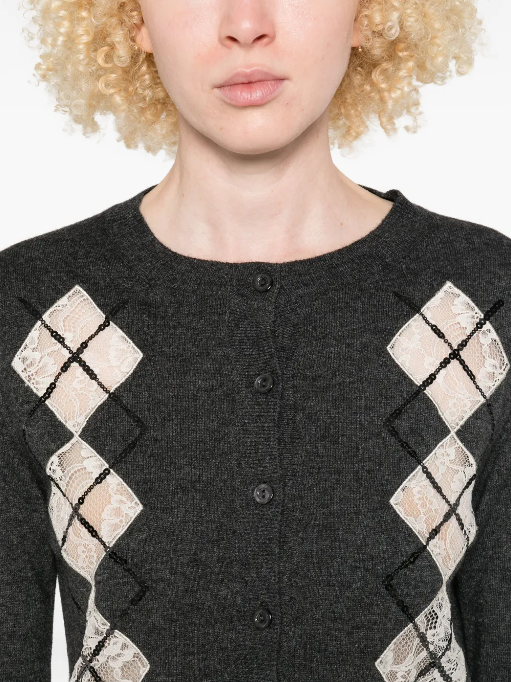 ERMANNO FIRENZE Vest met vlakken van kant en argyle patroon Grijs