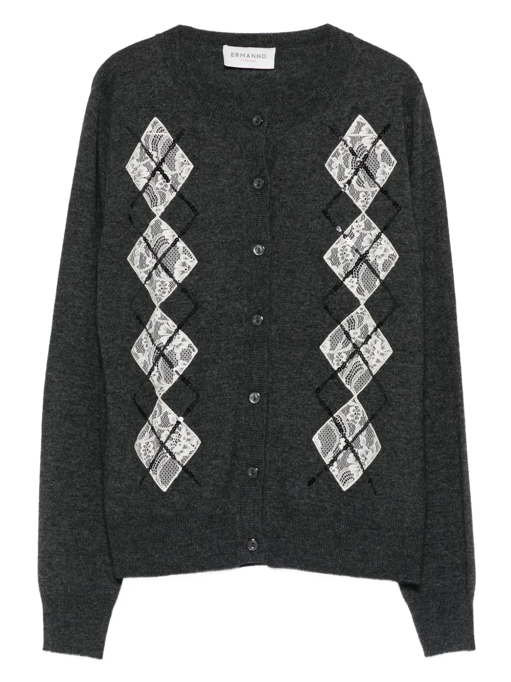 ERMANNO FIRENZE Vest met vlakken van kant en argyle patroon Grijs