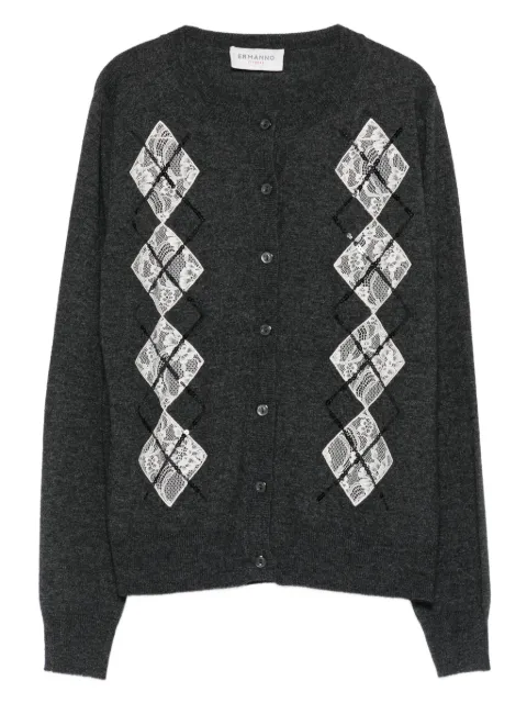 ERMANNO FIRENZE  lace-panels argyle-pattern cardigan