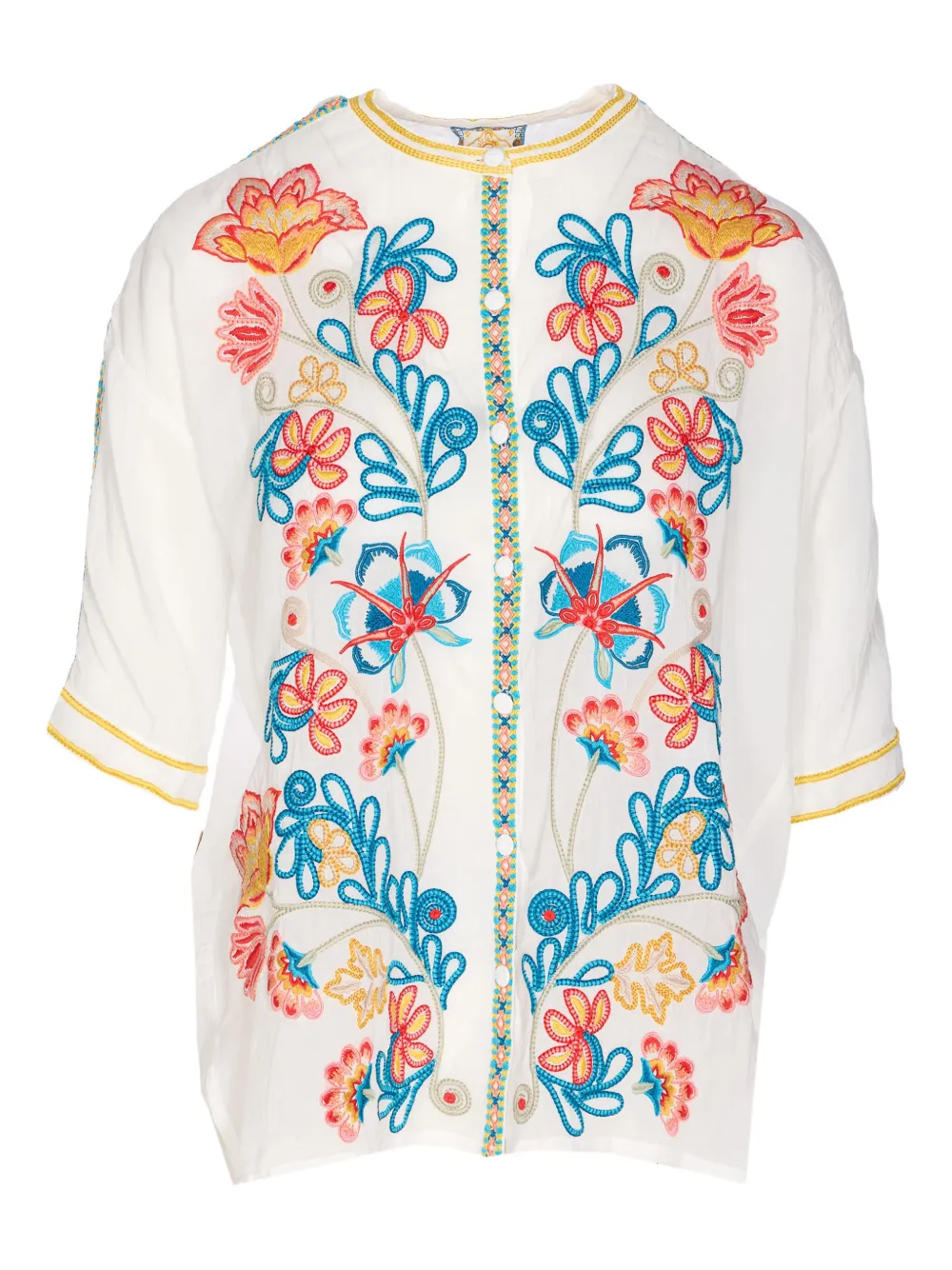 Johnny Was blouse met geborduurde bloemen Wit