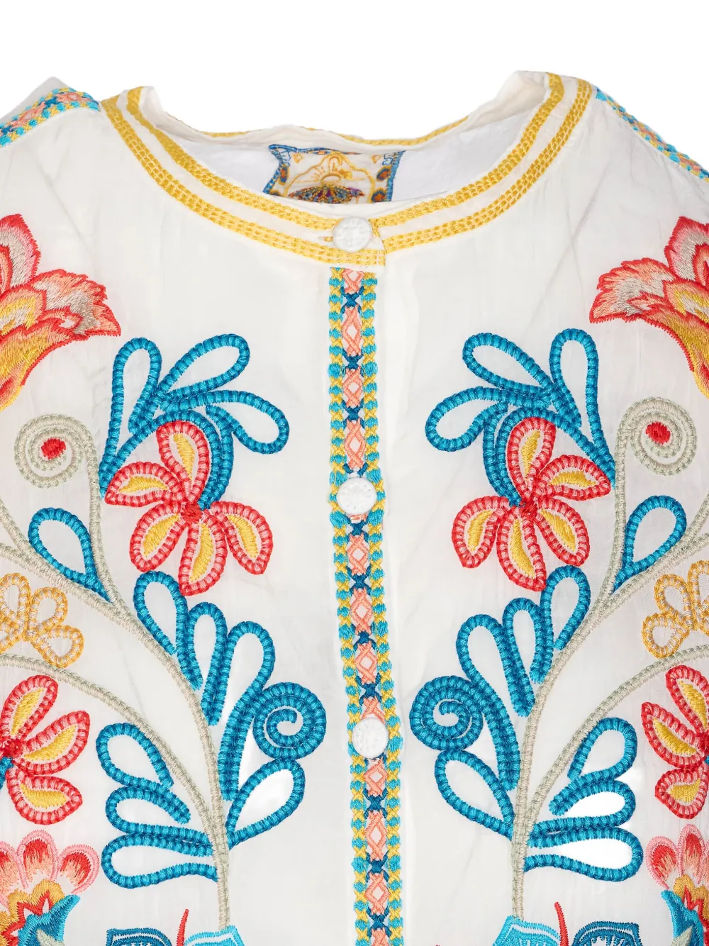 Johnny Was blouse met geborduurde bloemen Wit