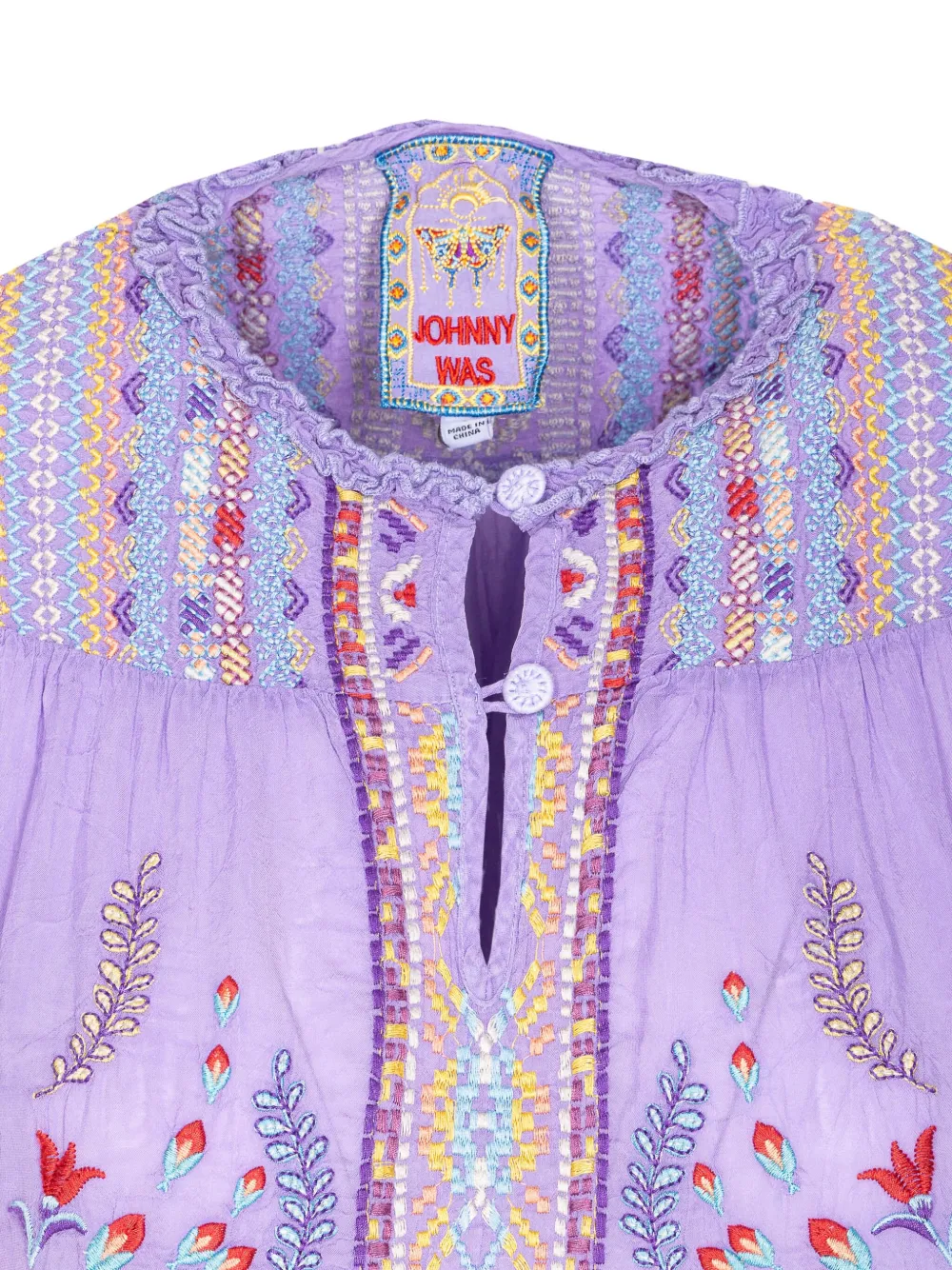 Johnny Was Agnes Lafaret blouse met borduurwerk Paars