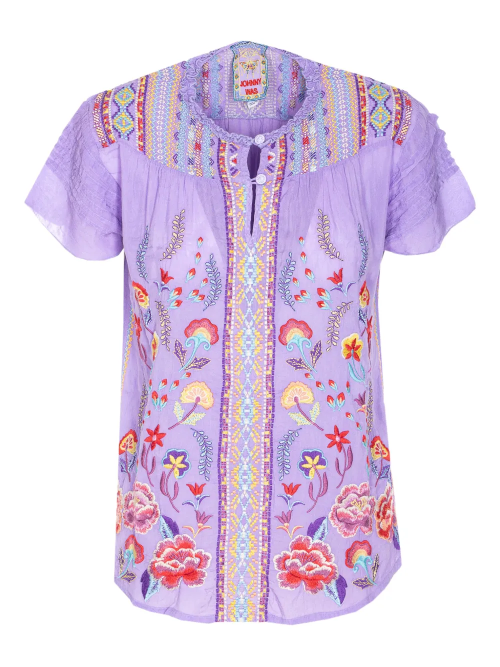 Johnny Was Agnes Lafaret blouse met borduurwerk Paars