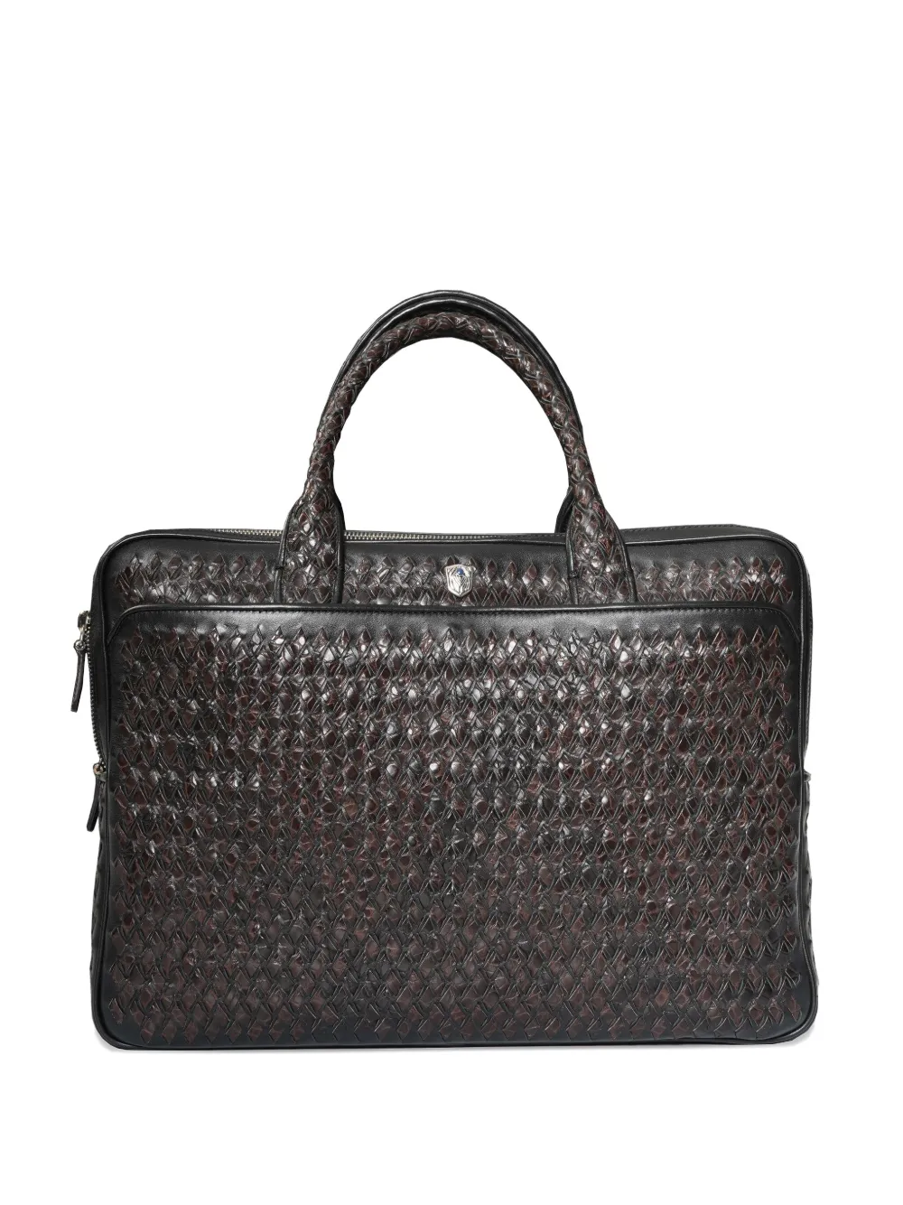 Lardini woven calfskin-alligator leather briefcase | Brown | Image 1