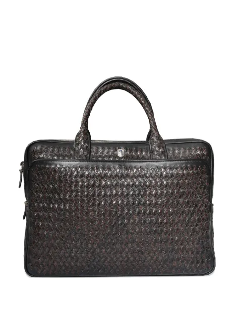 Lardini woven calfskin-alligator leather briefcase