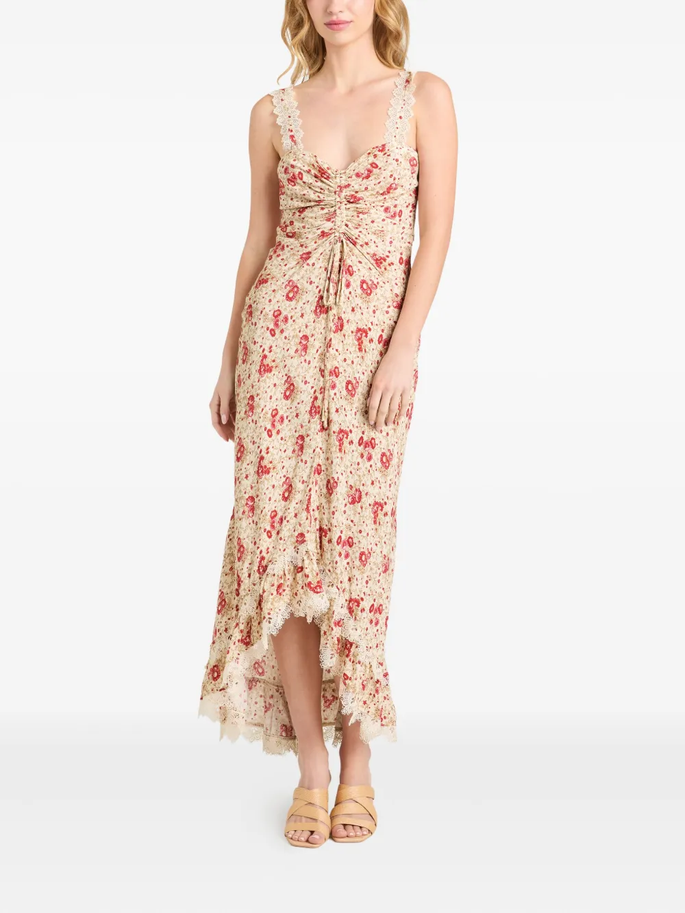 Cinq A Sept Stevie lace-trimmed floral-print maxi dress Beige