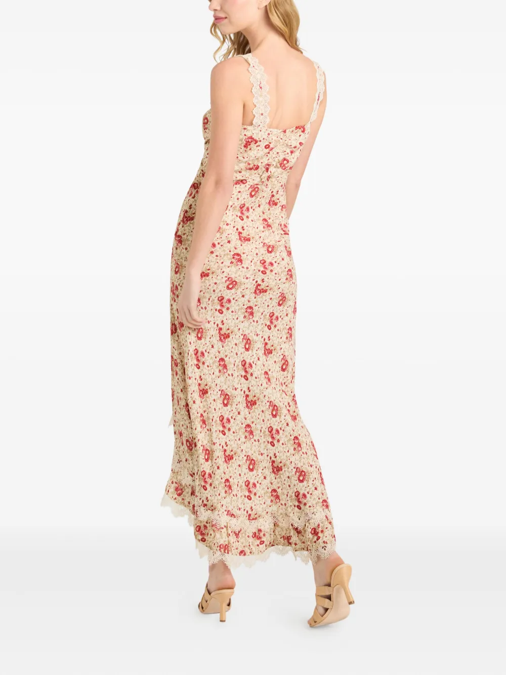 Cinq A Sept Stevie lace-trimmed floral-print maxi dress Beige