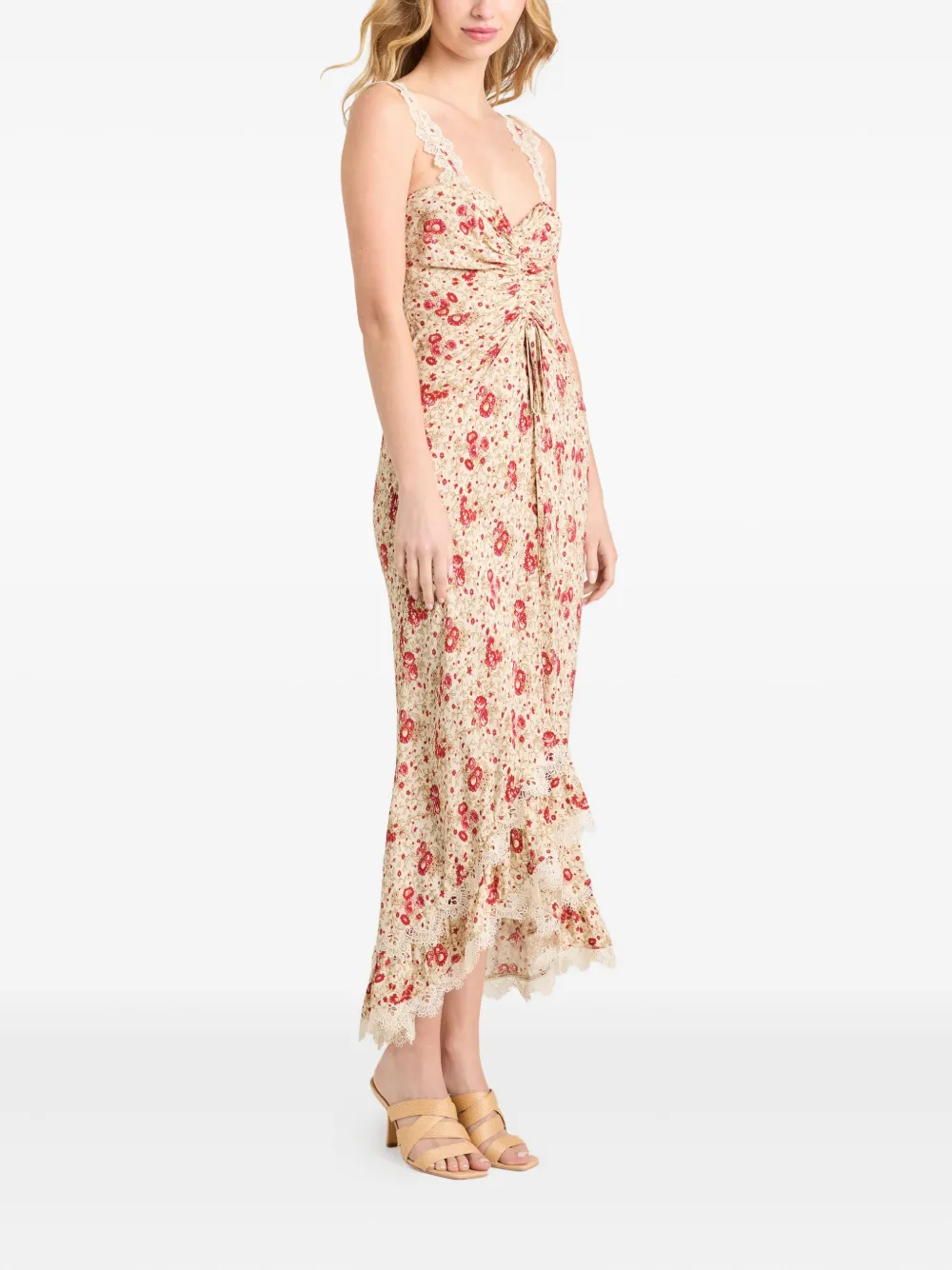 Cinq A Sept Stevie lace-trimmed floral-print maxi dress Beige