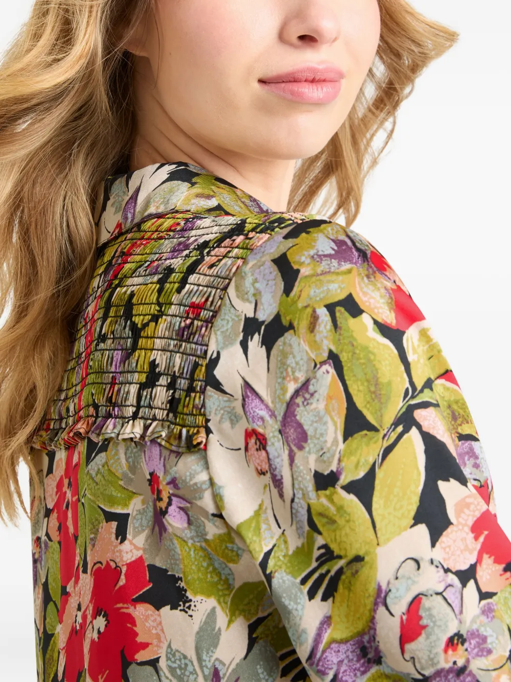 Cinq A Sept Damia floral smocked mini dress Zwart