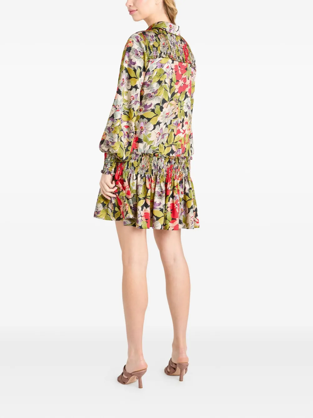 Cinq A Sept Damia floral smocked mini dress Zwart