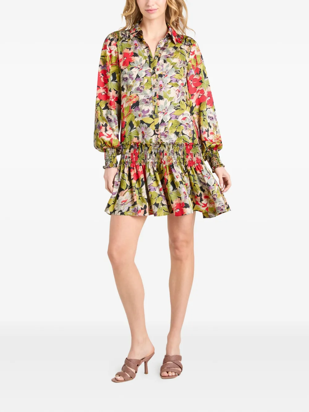 Cinq A Sept Damia floral smocked mini dress Zwart