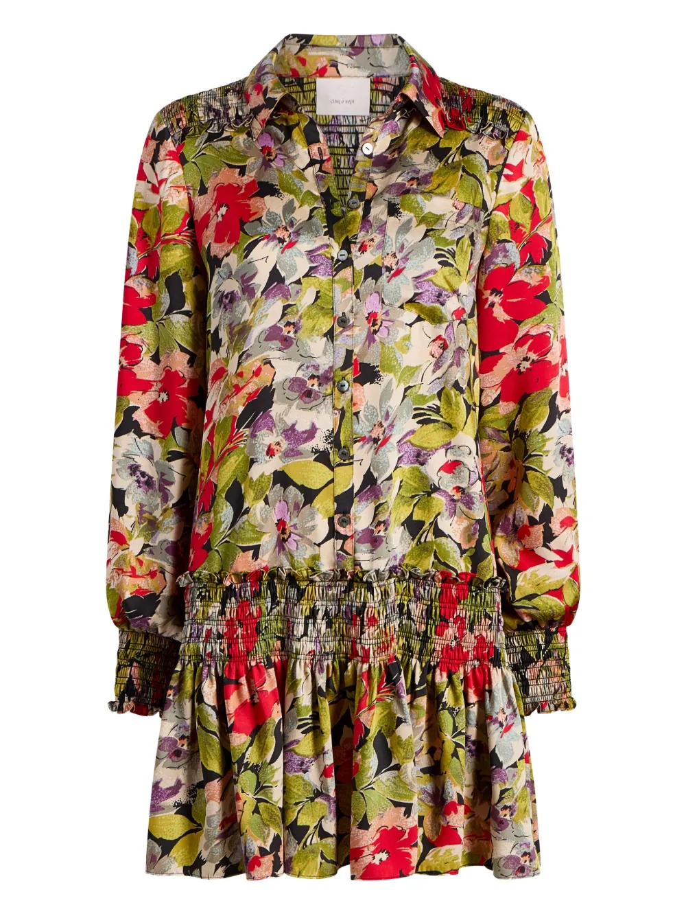 Cinq A Sept Damia floral smocked mini dress Zwart