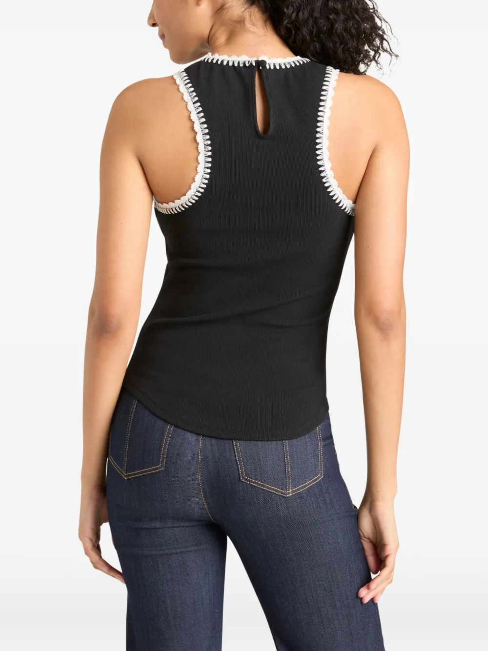 Cinq A Sept Lizzie crochet-trimmed ribbed tank top Zwart