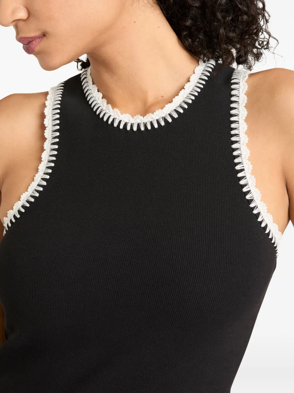 Cinq A Sept Lizzie crochet-trimmed ribbed tank top Zwart