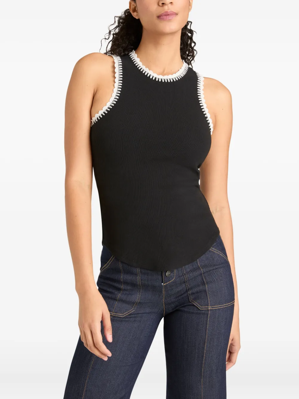 Cinq A Sept Lizzie crochet-trimmed ribbed tank top Zwart