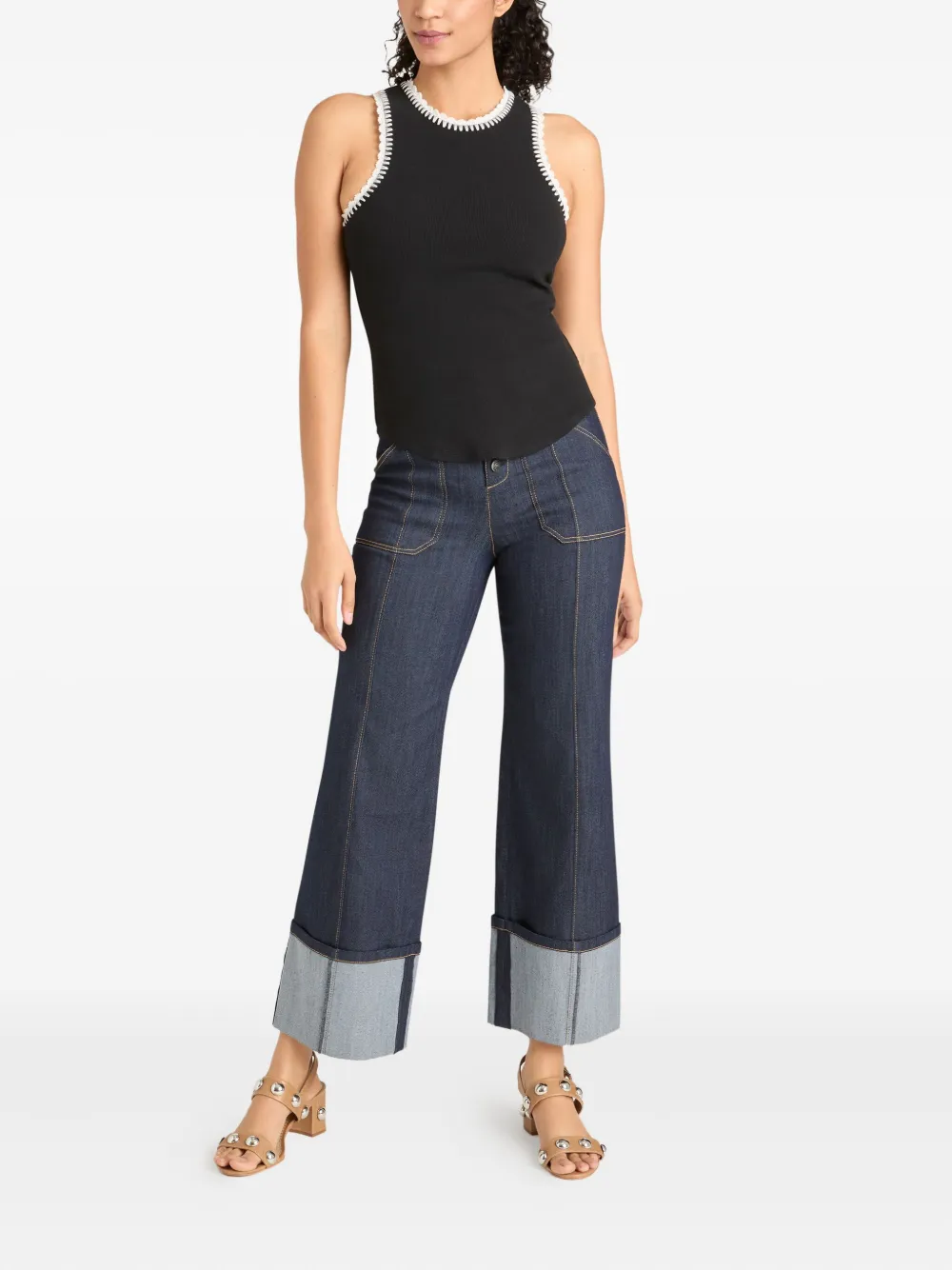 Cinq A Sept Lizzie crochet-trimmed ribbed tank top Zwart