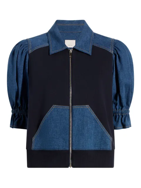 Cinq A Sept Susan denim-panelled puff-sleeve jacket