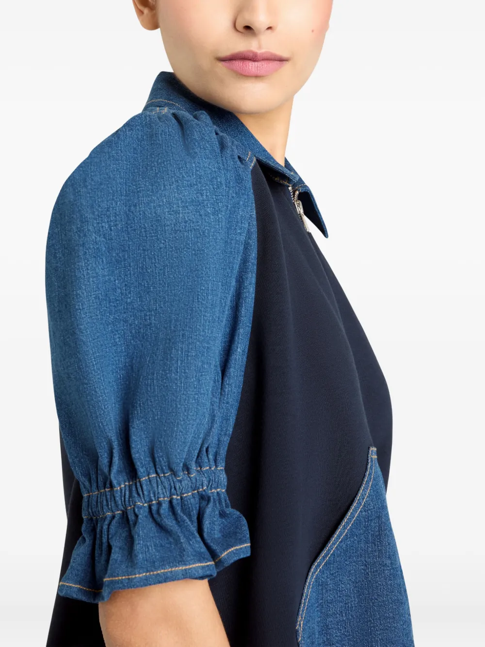 Cinq A Sept Susan denim-panelled puff-sleeve jacket Blauw