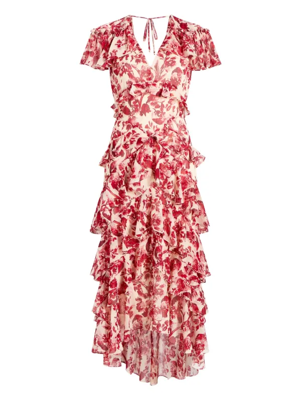 ワンピース Garden Party Ruffled Midi Dress Cinq A Sept Floral Ruffled Midi Dress | Red | FARFETCH AU
