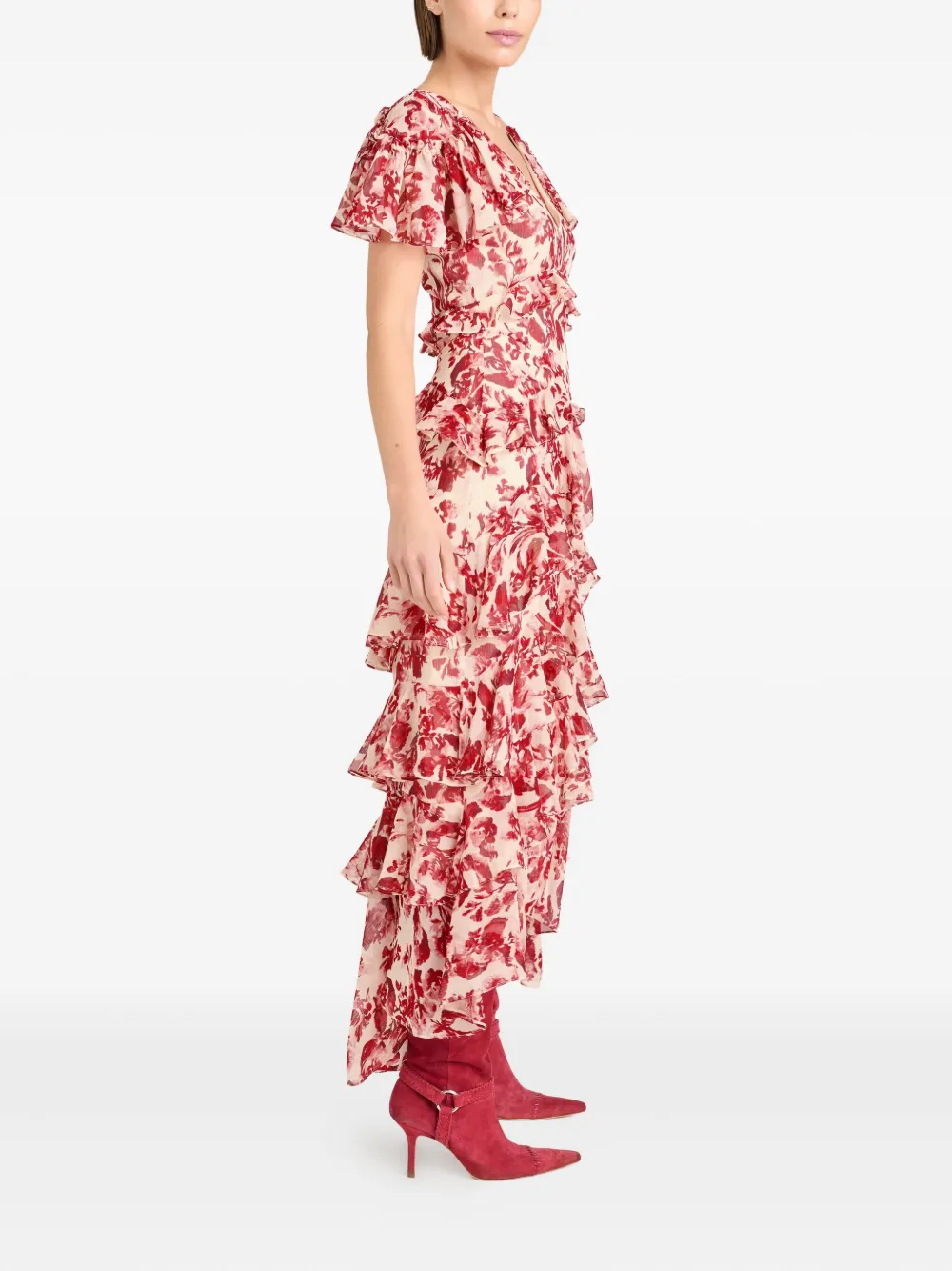 Cinq A Sept floral ruffled midi dress Rood