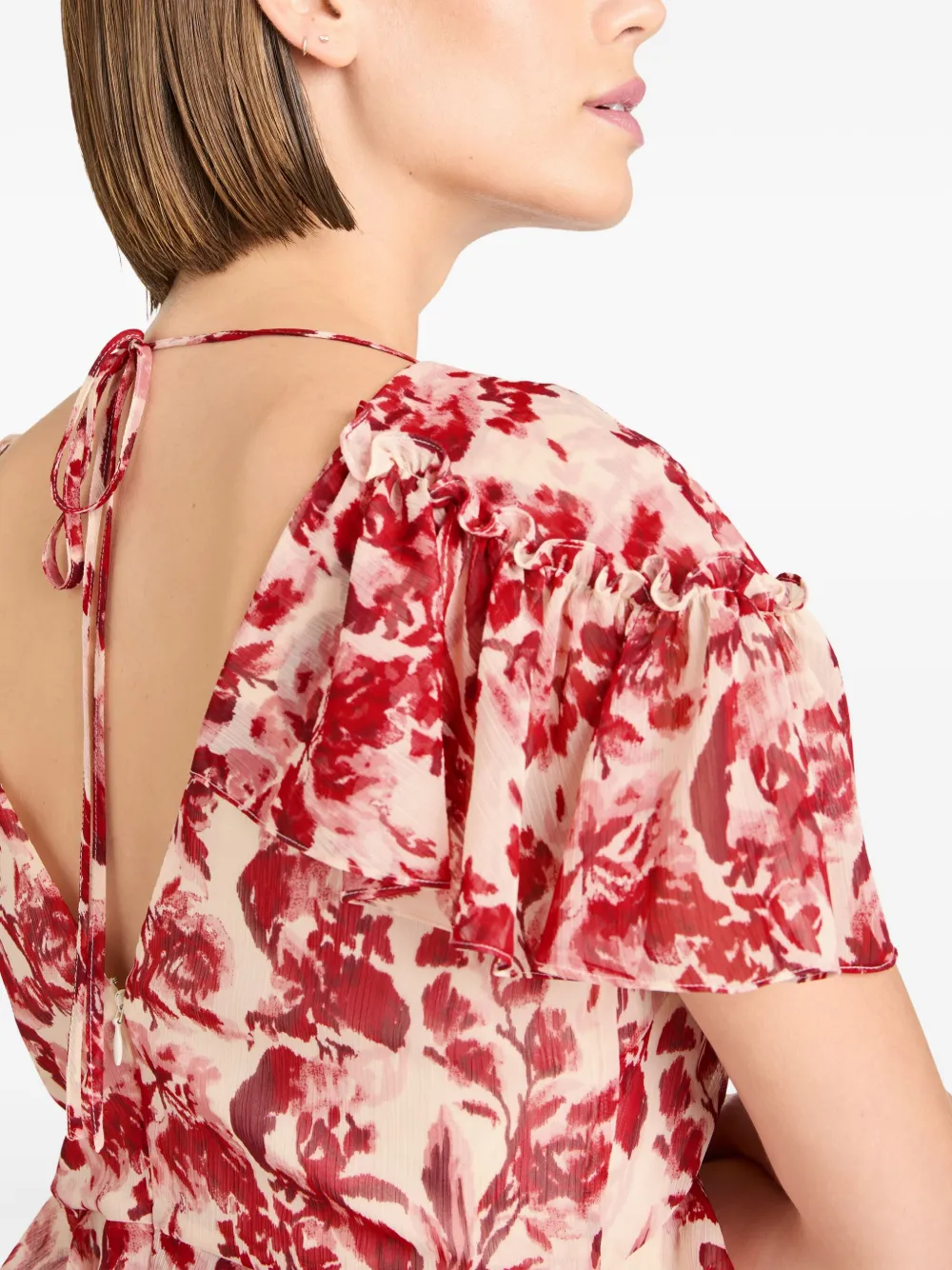 Cinq A Sept floral ruffled midi dress Rood