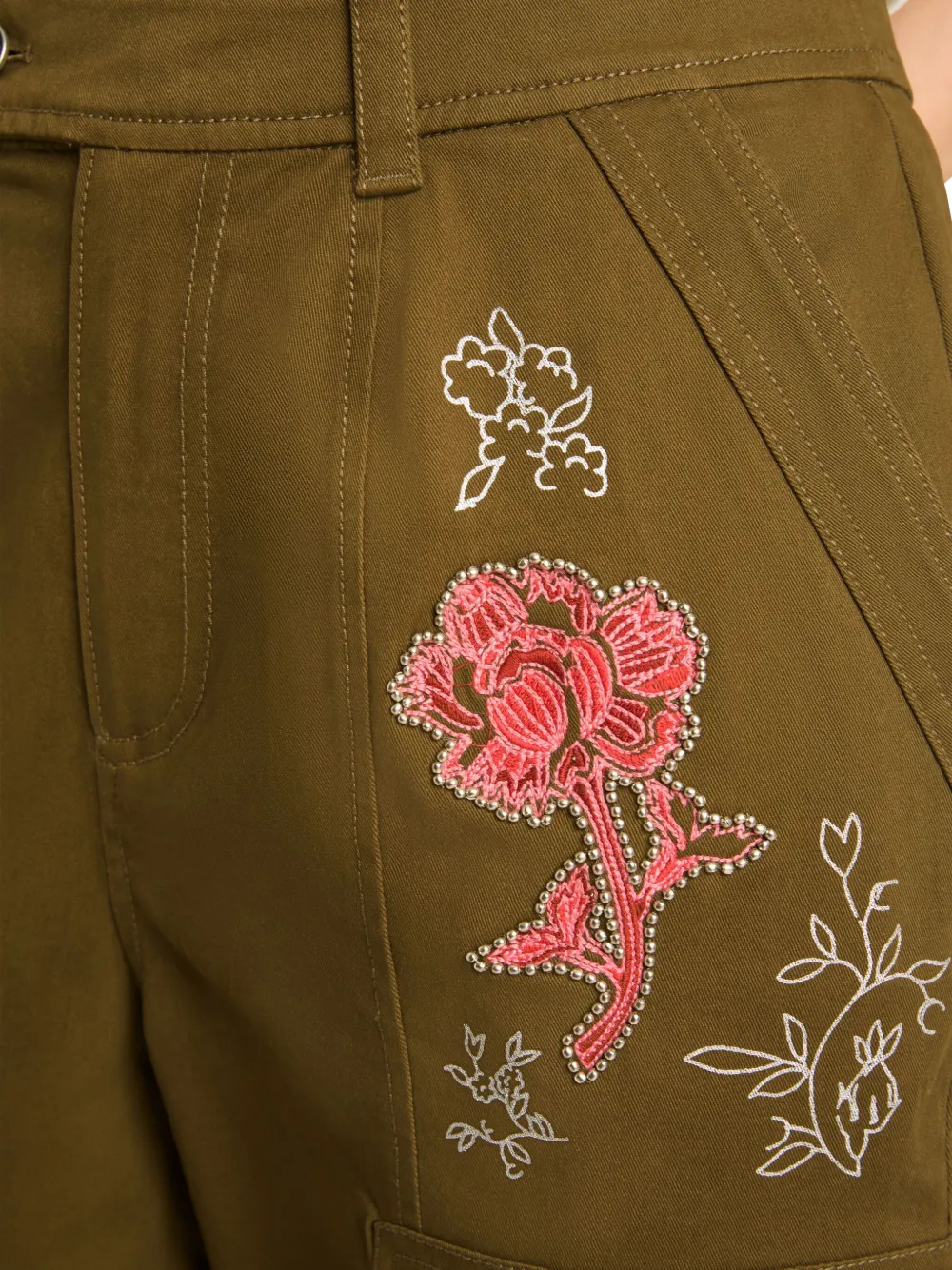 Cinq A Sept Zola embroidered cargo pants Groen