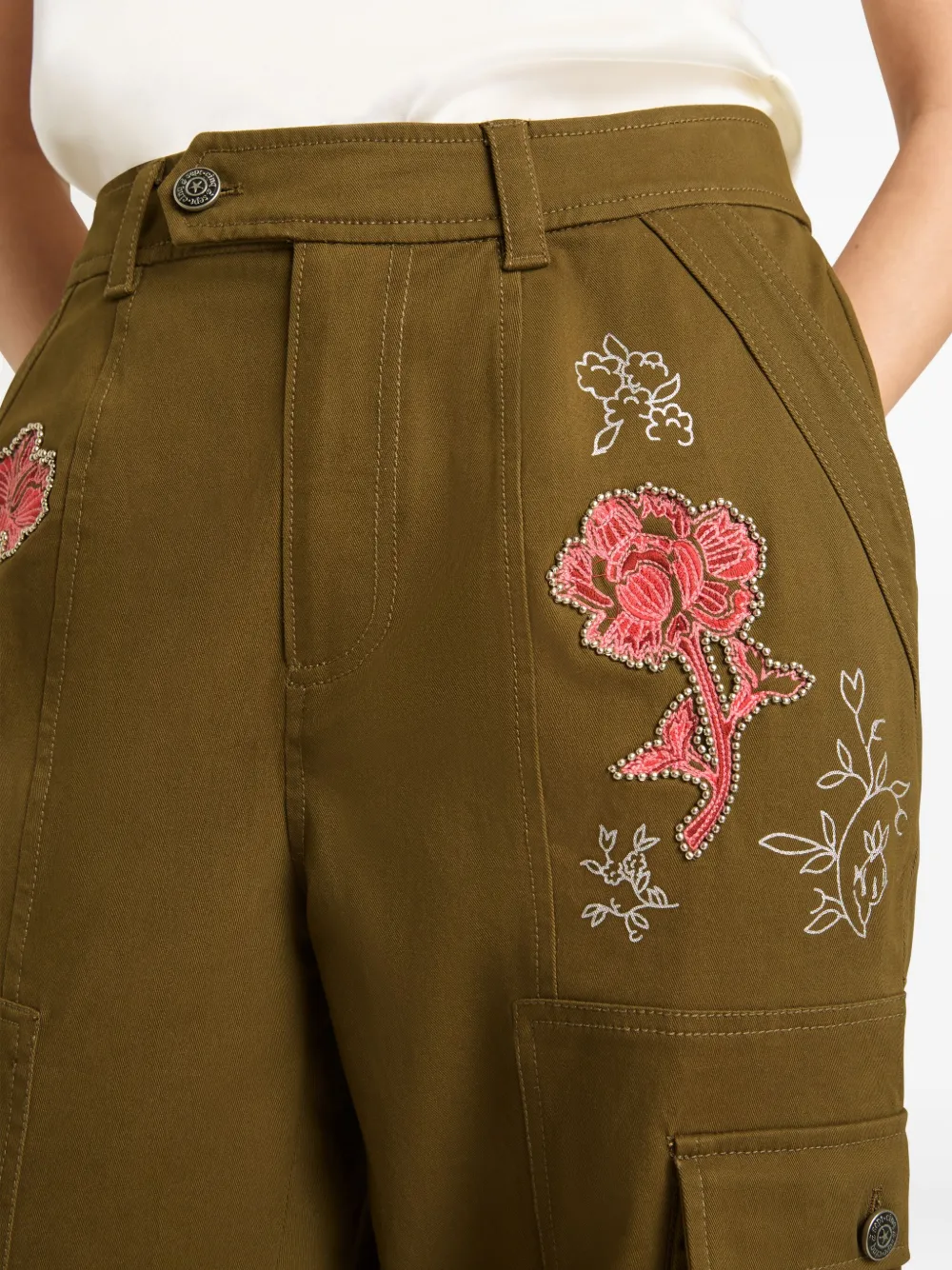 Cinq A Sept Zola embroidered cargo pants Groen