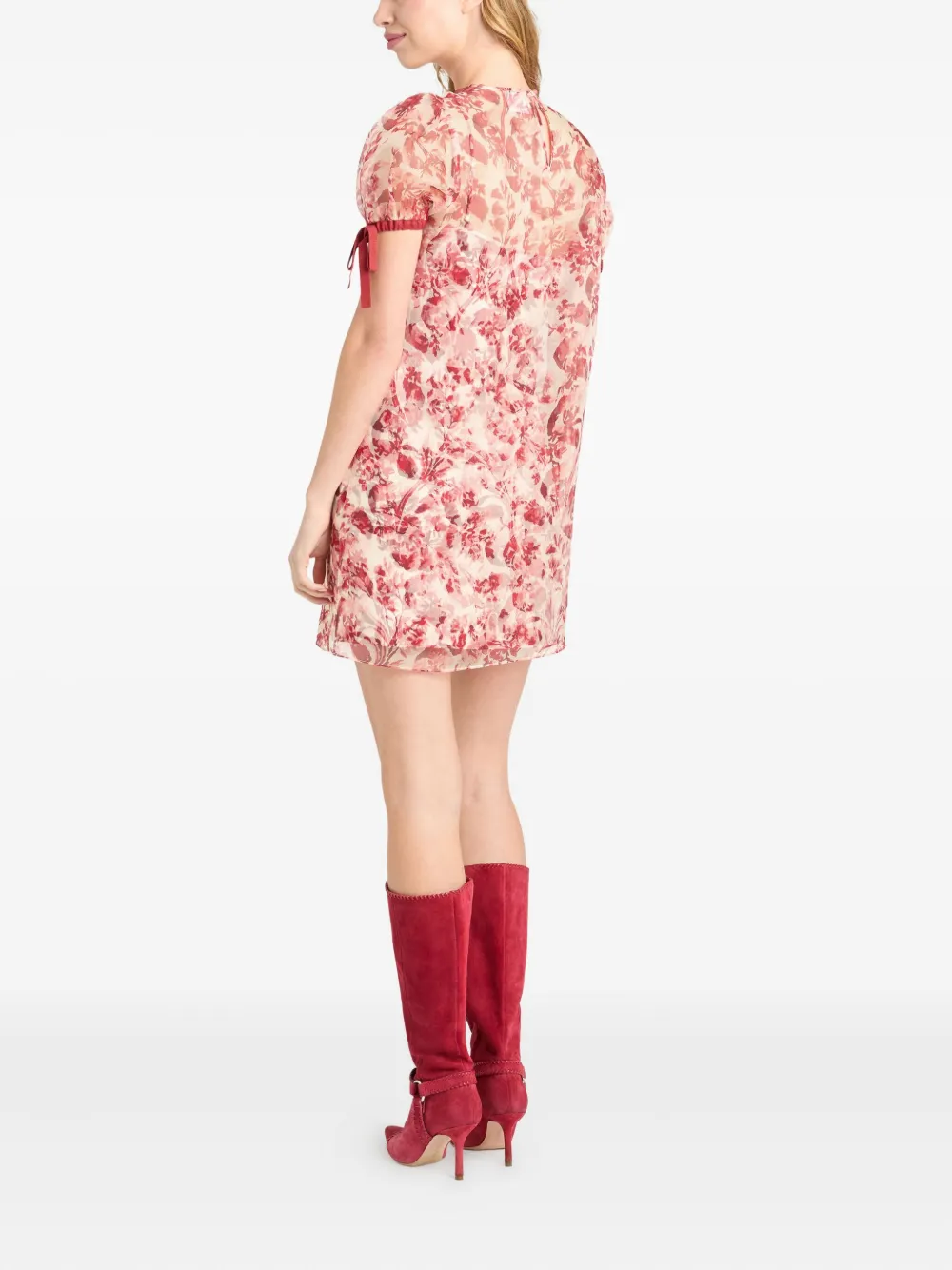 Cinq A Sept Junette mini-jurk met pofmouwen en bloemenprint Rood
