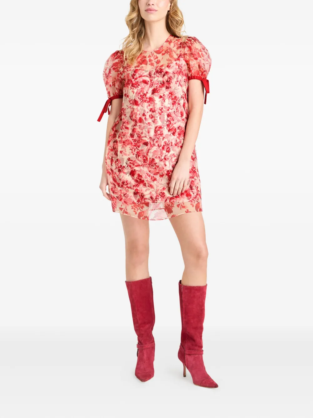 Cinq A Sept Junette mini-jurk met pofmouwen en bloemenprint - Rood