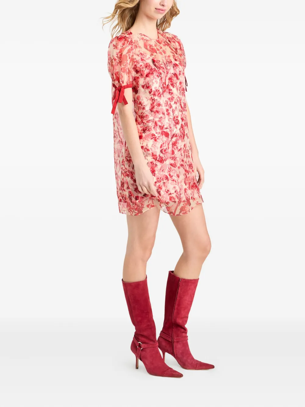 Cinq A Sept Junette mini-jurk met pofmouwen en bloemenprint Rood