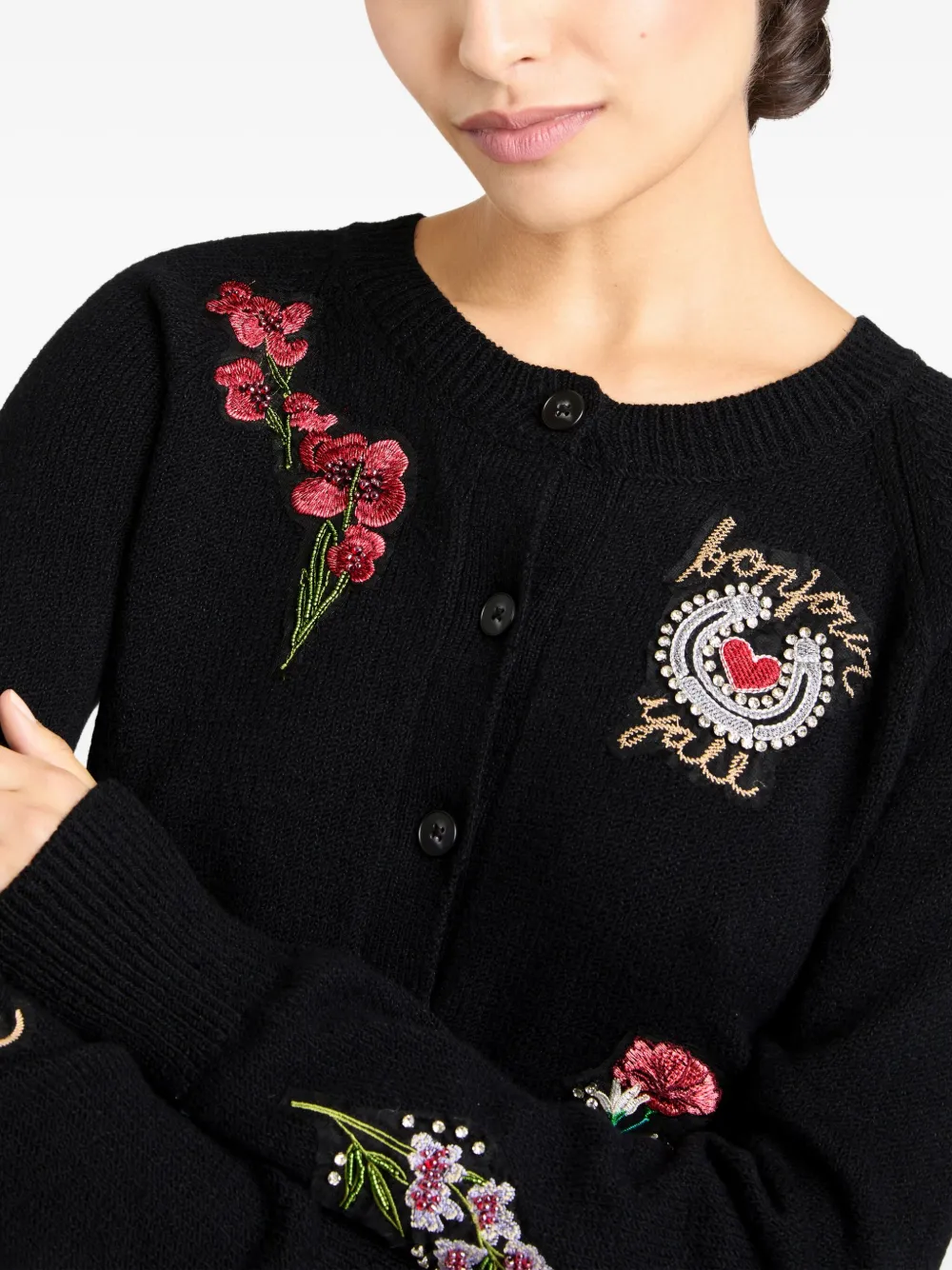 Cinq À Sept Millie Western Amour Beaded Embroidery Cotton Blend Cardigan In Black