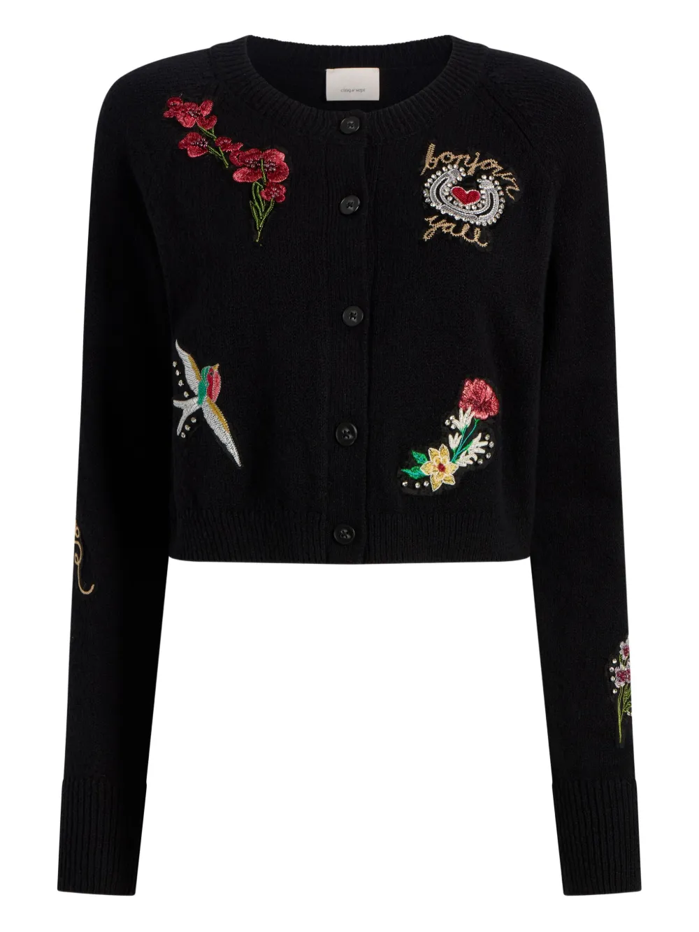 Cinq À Sept Millie Western Amour Beaded Embroidery Cotton Blend Cardigan In Black