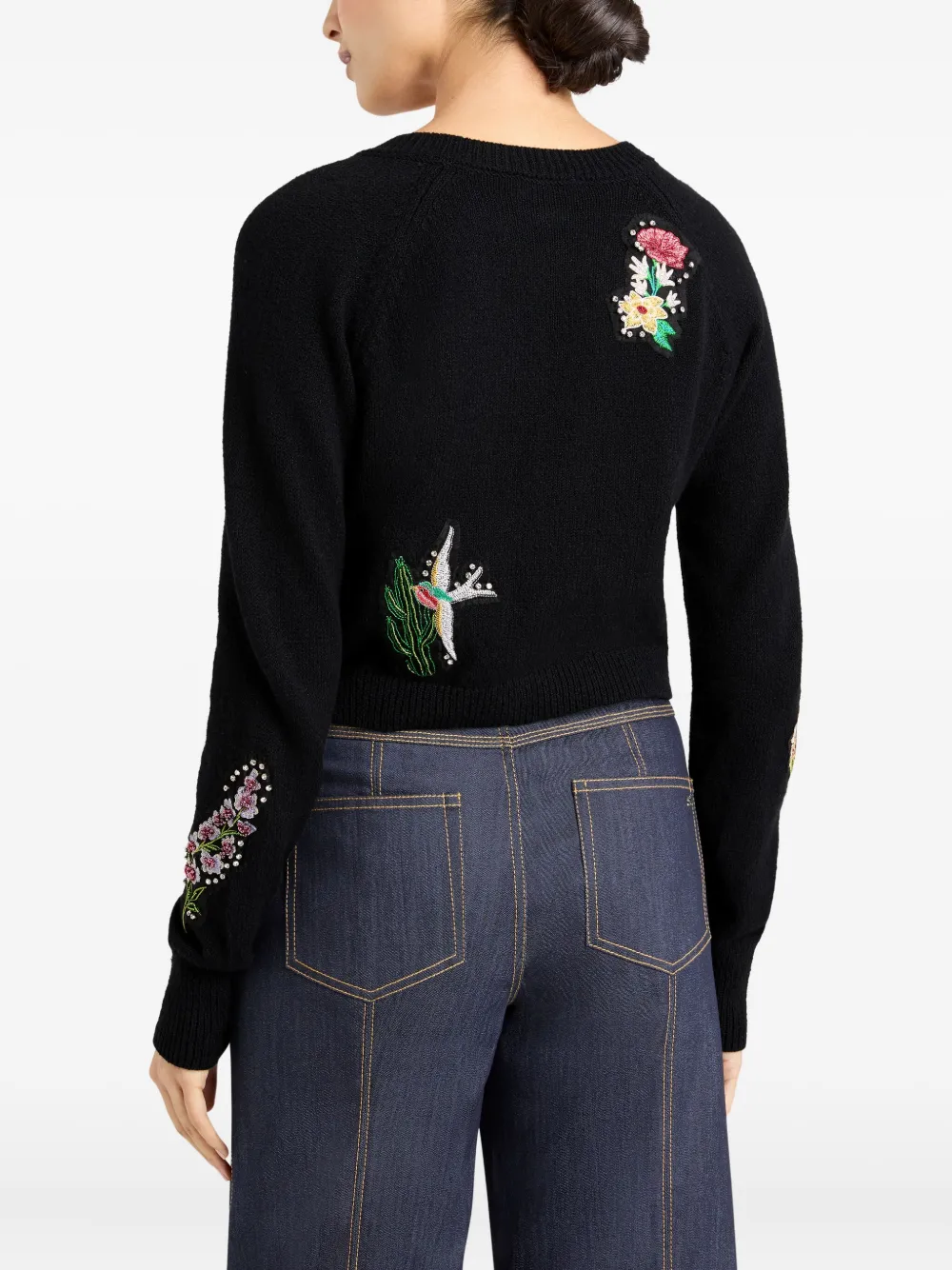 Cinq À Sept Millie Western Amour Beaded Embroidery Cotton Blend Cardigan In Black