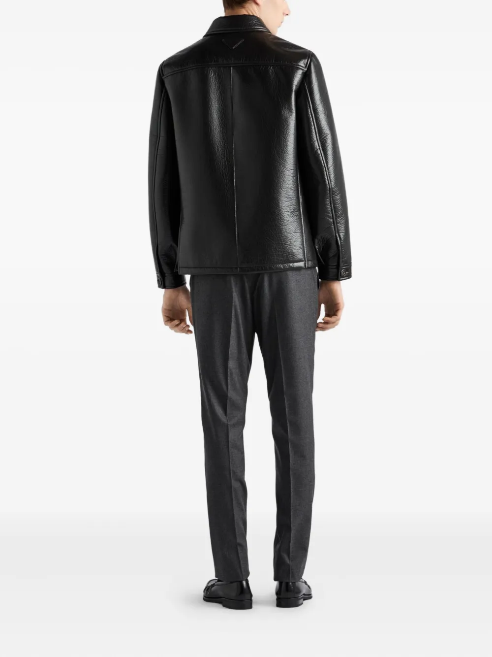 Prada Textured Leather Caban Style Jacket In Black