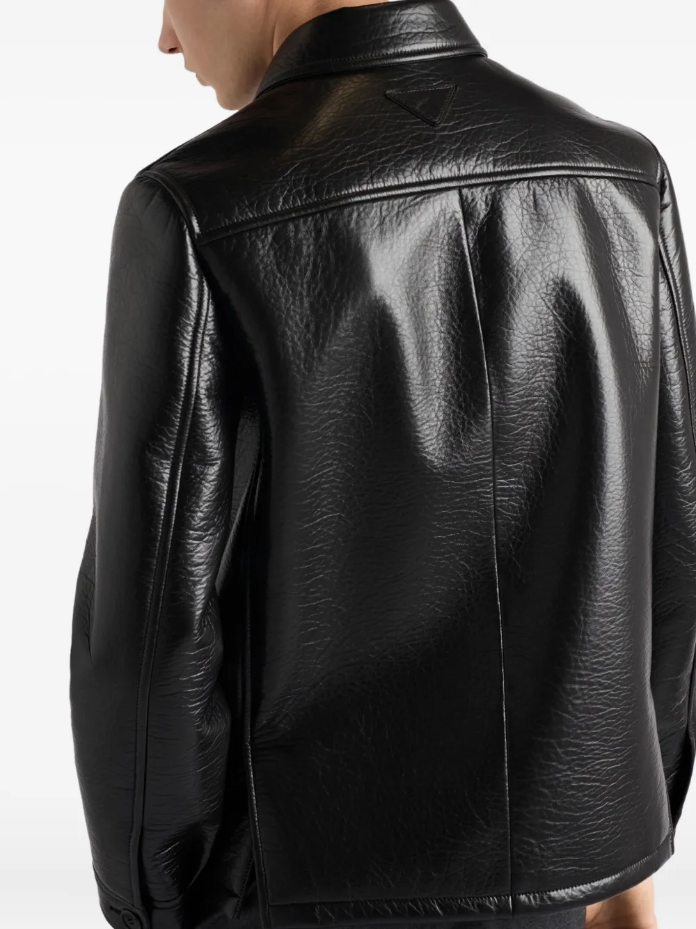 Prada Textured Leather Caban Style Jacket In Black
