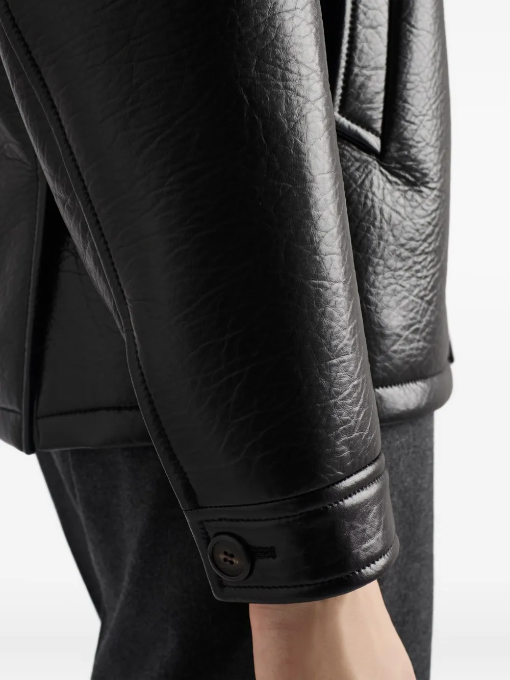Prada Textured Leather Caban Style Jacket In Black